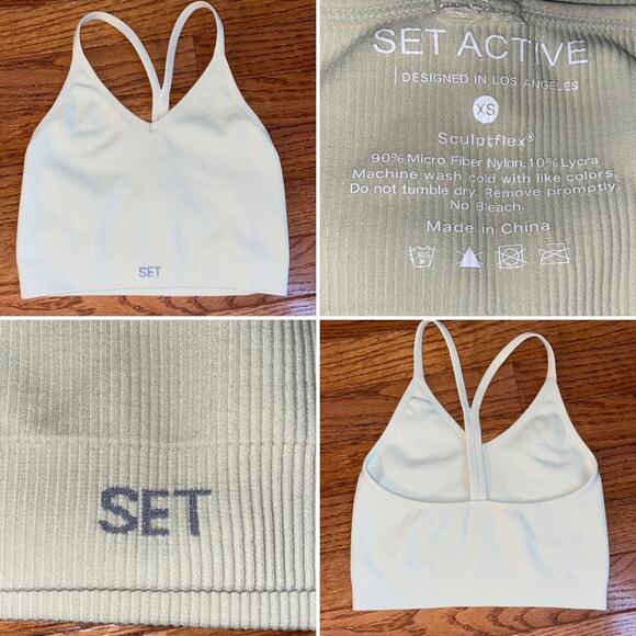 NEW SET ACTIVE LA $56 SCULPTFLEX® RIBBED V BRA sz XS PALE GREEN - Picture 1 of 11